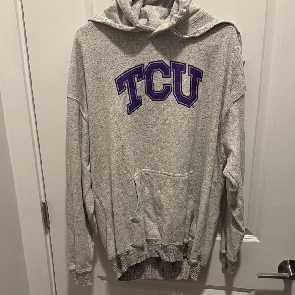 Varsity Gray Hoodie with Purple TCU Logo